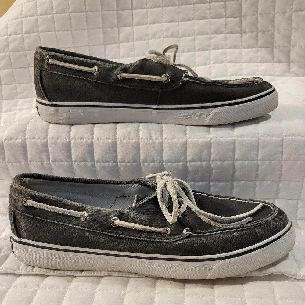 Sperry Top-Sider Women's 9.5 Canvas Boat Deck Shoes Dark Gray Fishermancore Prep